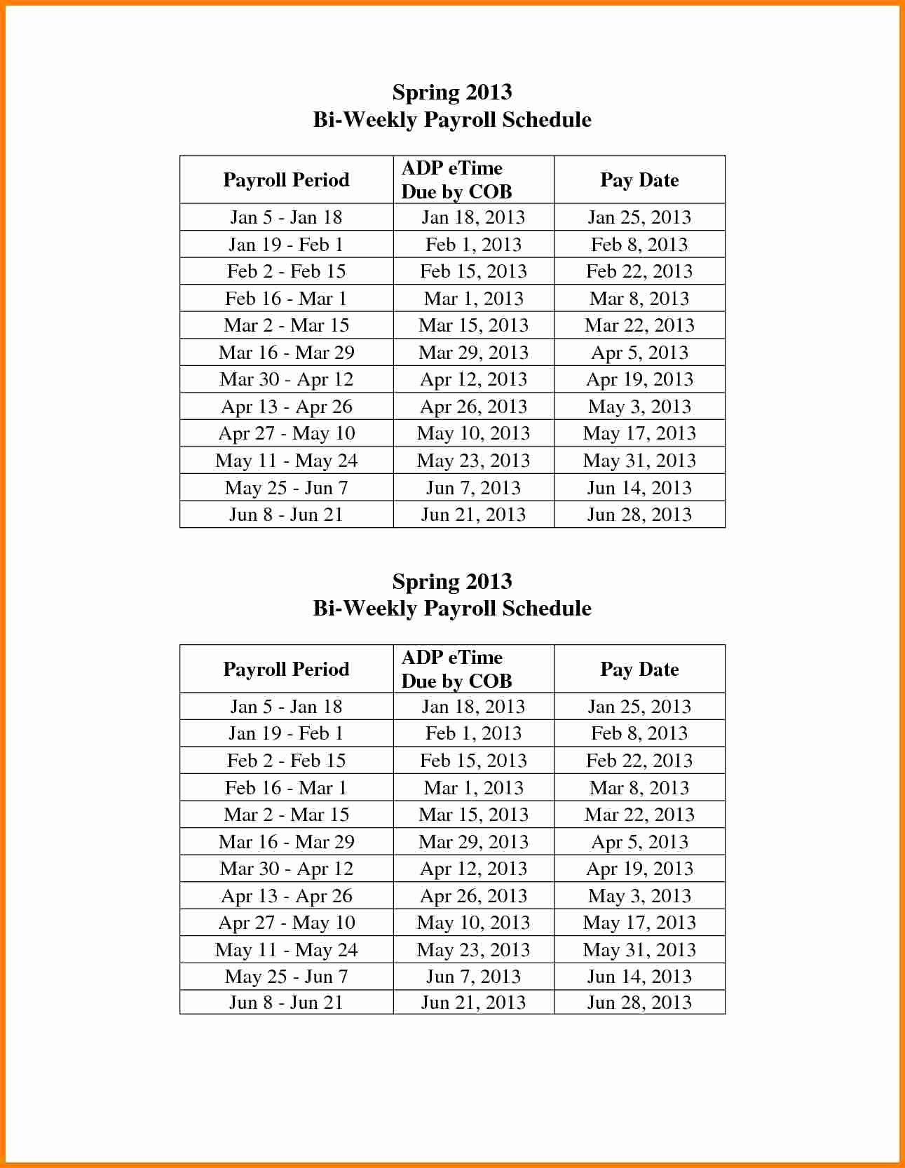 Bi Weekly Schedule Template Luxury 7 Biweekly Payroll Calendar 2015 Template