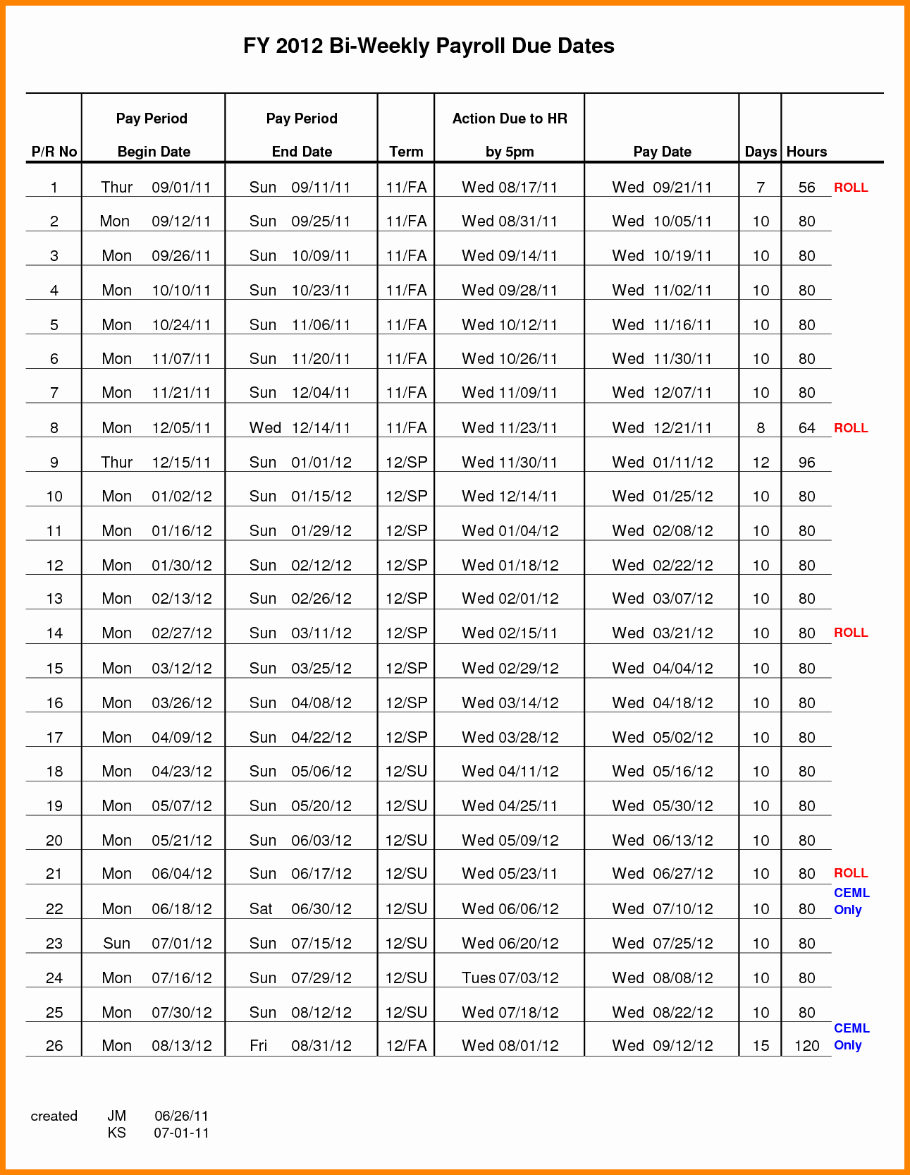 Bi Weekly Schedule Template Unique 7 Biweekly Payroll Calendar 2015 Template