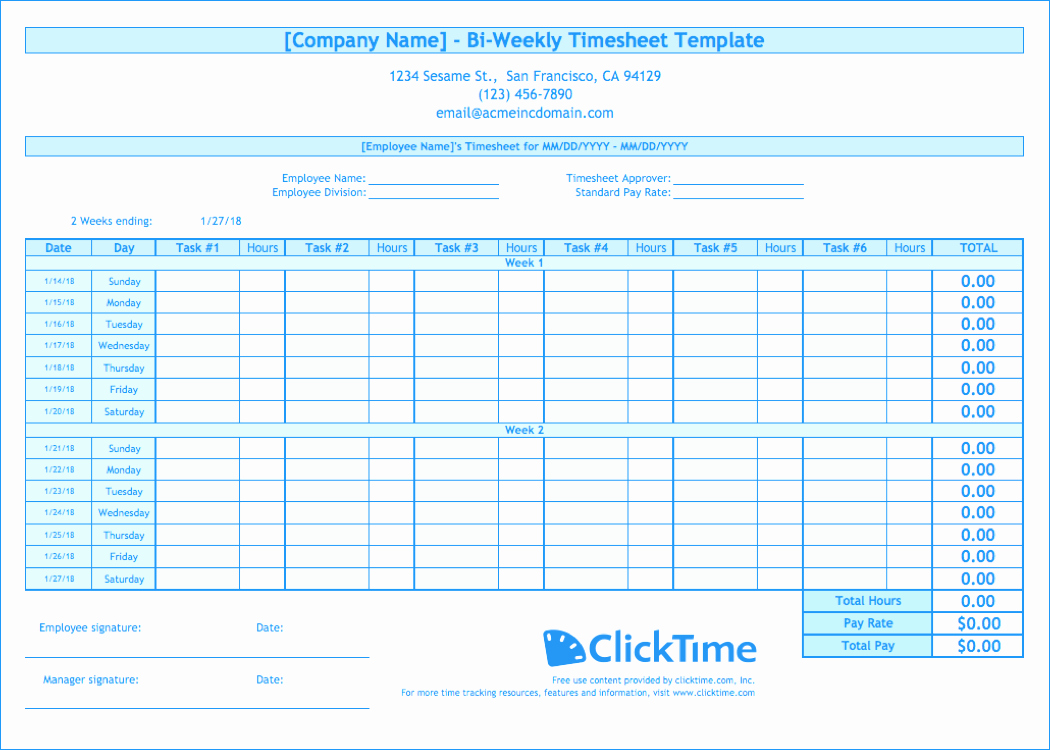 Bi Weekly Work Schedule Template Elegant Biweekly Timesheet Template Free Excel Templates