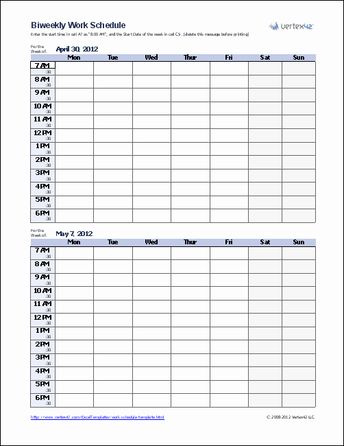 Bi Weekly Work Schedule Template Elegant Work Schedule Template for Excel