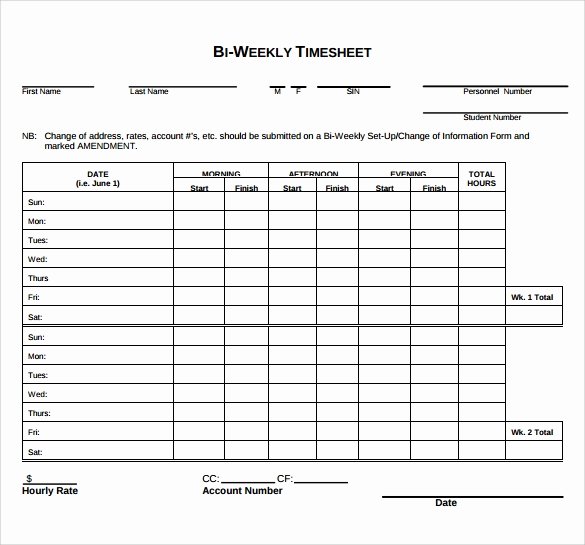 Bi Weekly Work Schedule Template Fresh Biweekly Timesheet Template 7 Free Download In Pdf