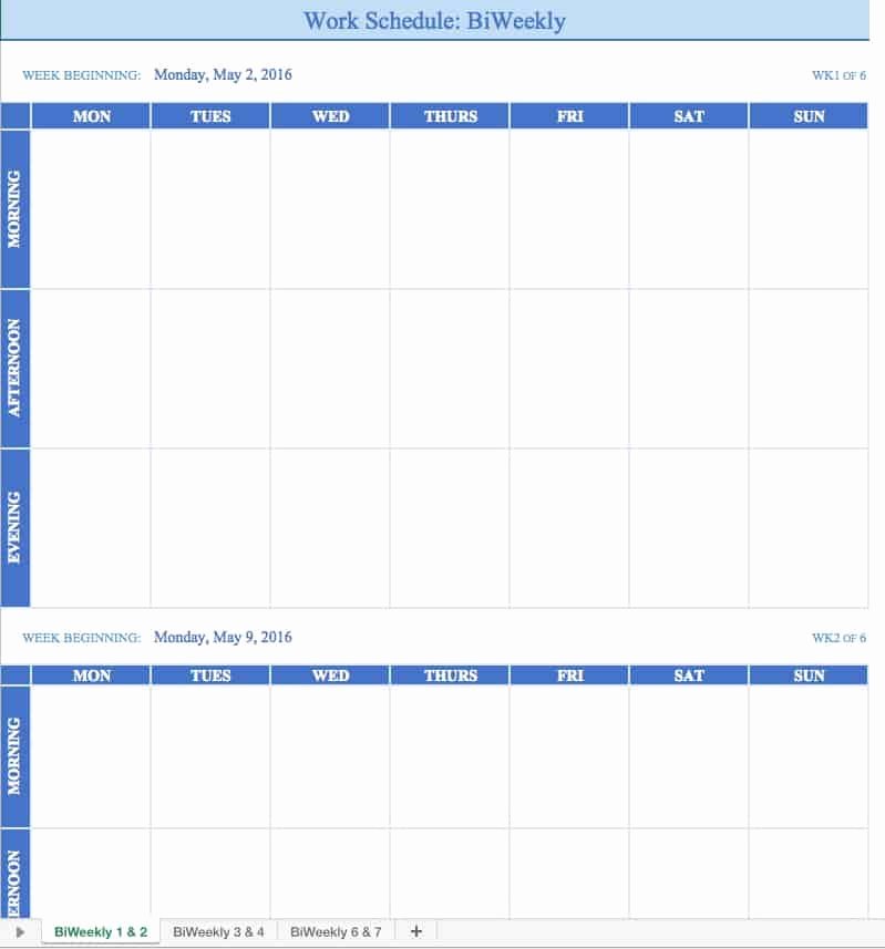 Bi Weekly Work Schedule Template Fresh Free Work Schedule Templates for Word and Excel