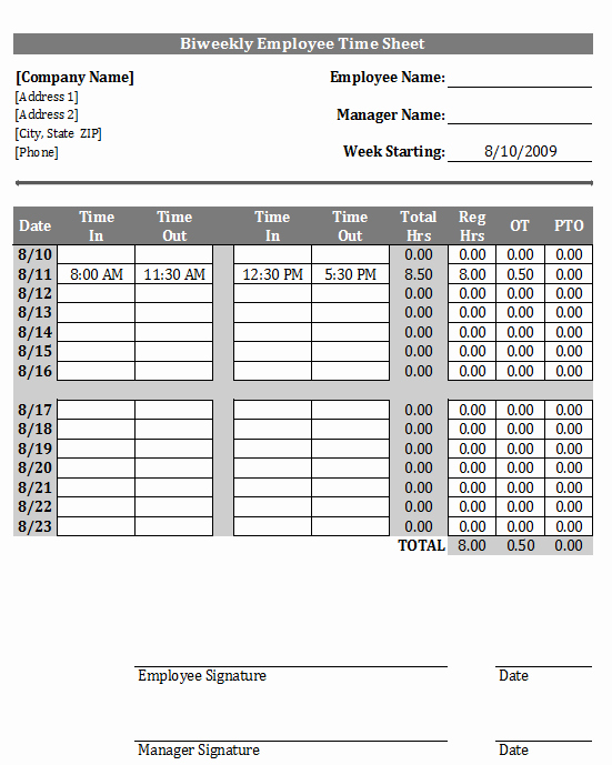 Bi Weekly Work Schedule Template New 8 Bi Weekly Timesheet Template