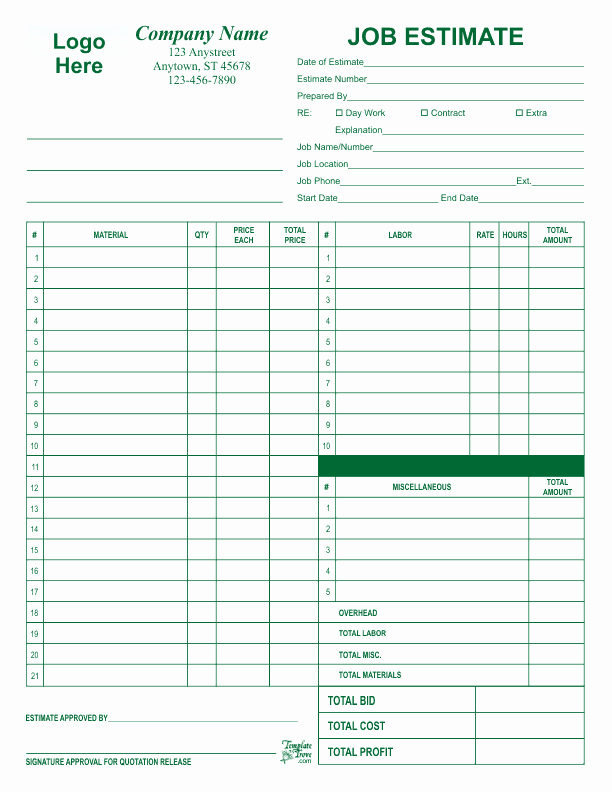 Bid form Template Free Beautiful Job Estimate Template