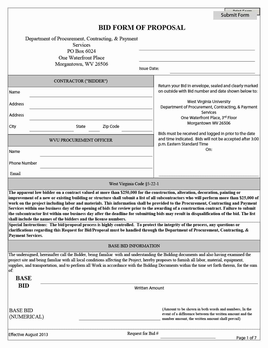 Bid form Template Free Best Of 31 Construction Proposal Template &amp; Construction Bid forms