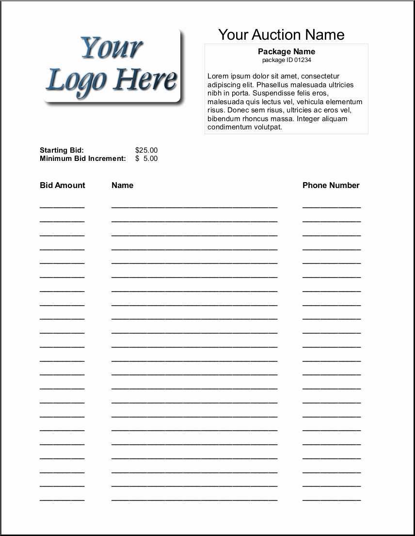 Bid form Template Free Inspirational 6 Silent Auction Bid Sheet Templates formats Examples