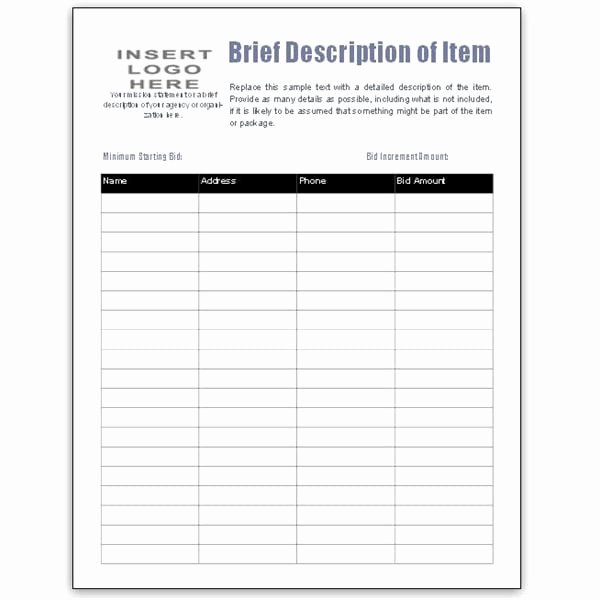 Bid form Template Free Lovely 5 Auction Bid Sheets Templates formats Examples In Word