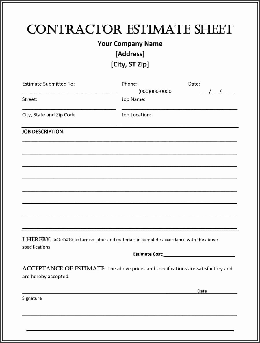 Bid form Template Free Luxury Estimate Template