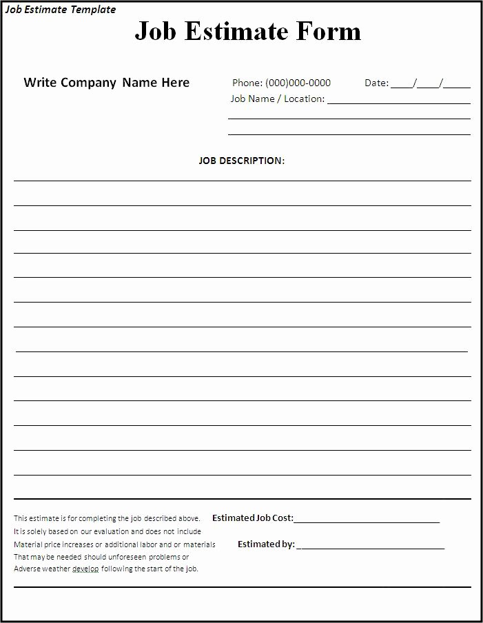 Bid form Template Free Luxury Free Printable Estimate forms