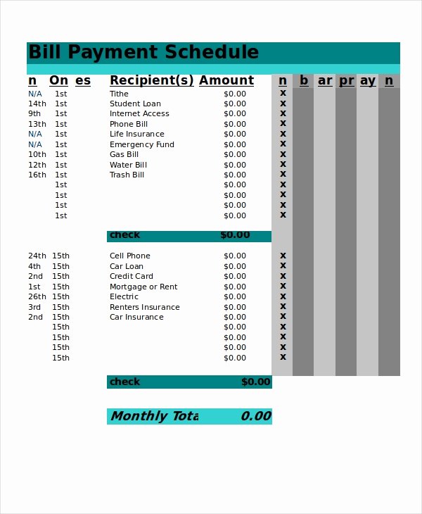 Bill Payment Schedule Template Excel Beautiful 13 Sample Excel Schedule Templates Free Example