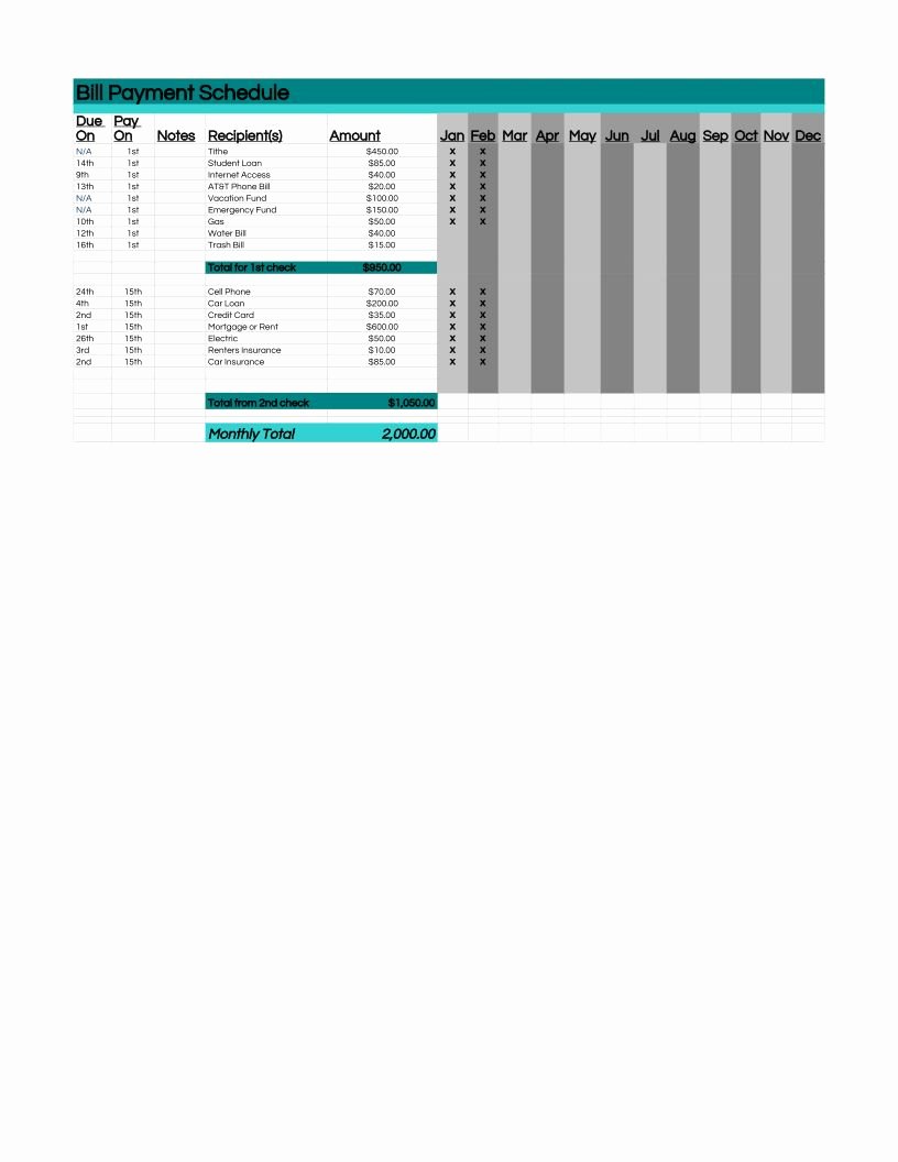 Bill Payment Schedule Template Excel Fresh Monthly Bill Payment Schedule Excel Template Excel Pdf