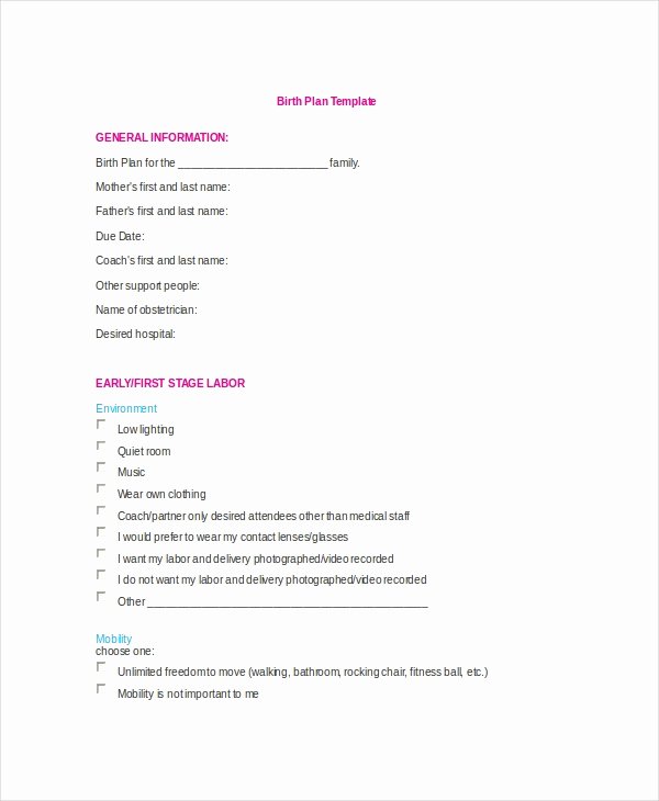 Birth Plan Template Pdf Best Of Birth Plan Template 11 Free Word Pdf Documents