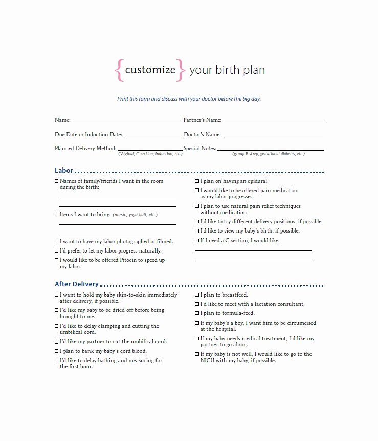 Birth Plan Template Pdf Elegant 47 Printable Birth Plan Templates [birth Plan Checklist
