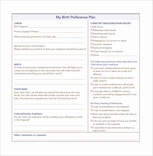 Birth Plan Template Pdf Unique 12 Birth Plan Templates Free Sample Example format