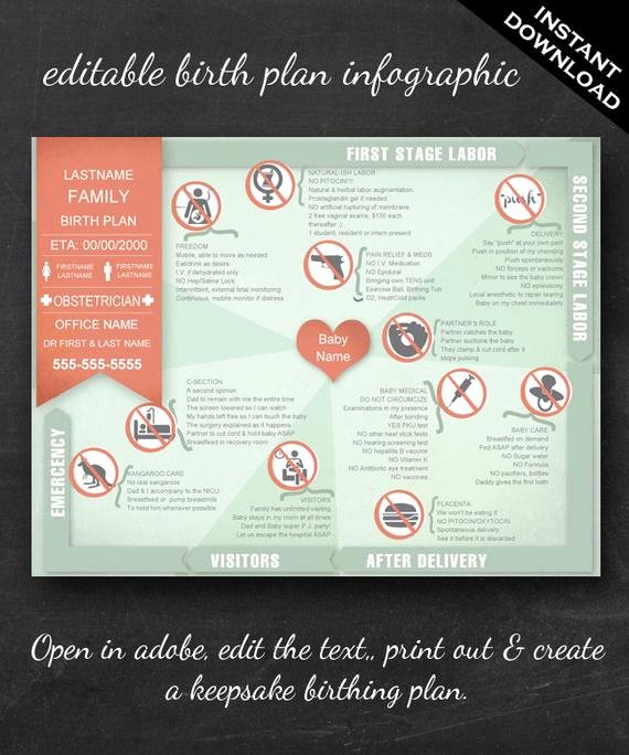 Birth Plan Template Pdf Unique Birth Plan Printable Editable Keepsake by thegeekerystore