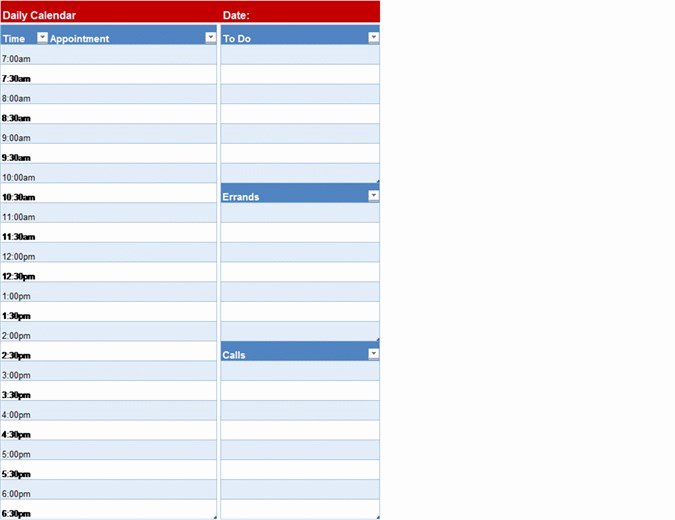 Blank Daily Schedule Template Fresh Calendars Fice