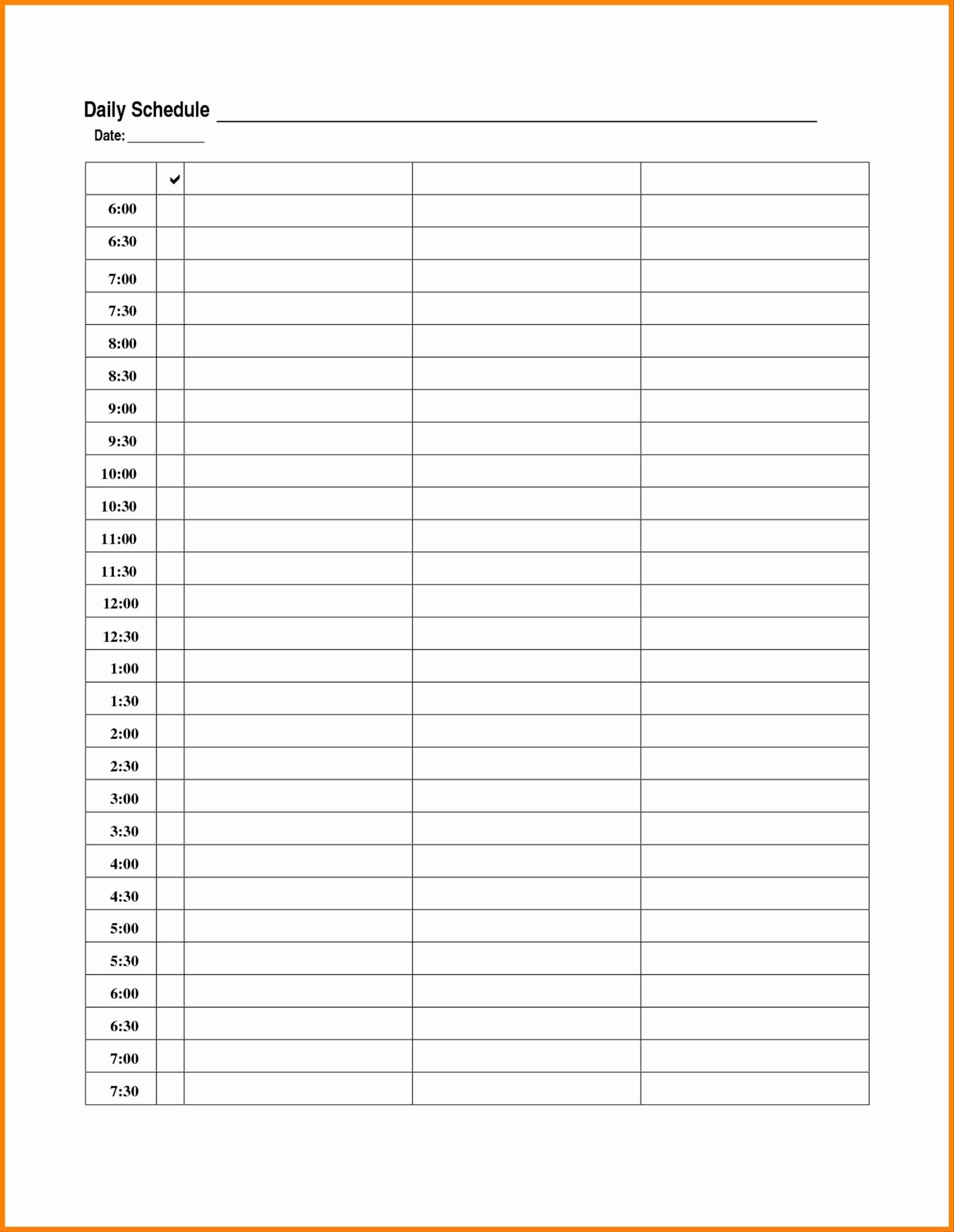 Blank Daily Schedule Template Lovely Daily Calendar Excel Template Free Printable