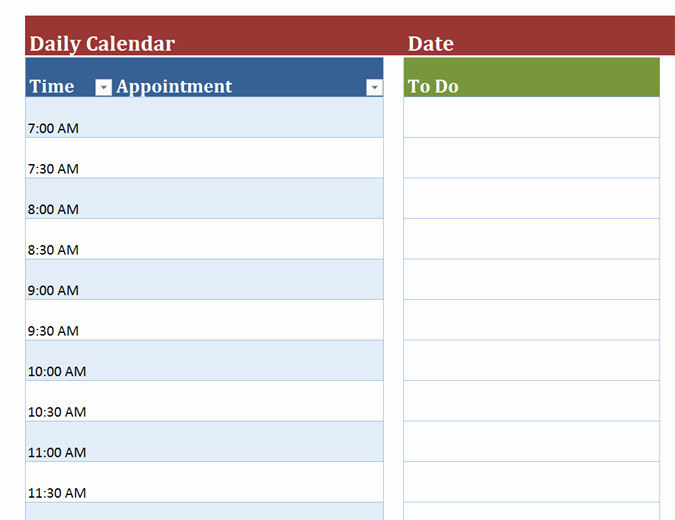 Blank Daily Schedule Template Unique Blank Daily Calendar