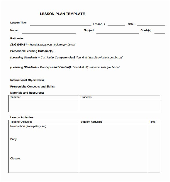 Blank Lesson Plan Template Free Beautiful Sample Teacher Lesson Plan Template 9 Free Documents In