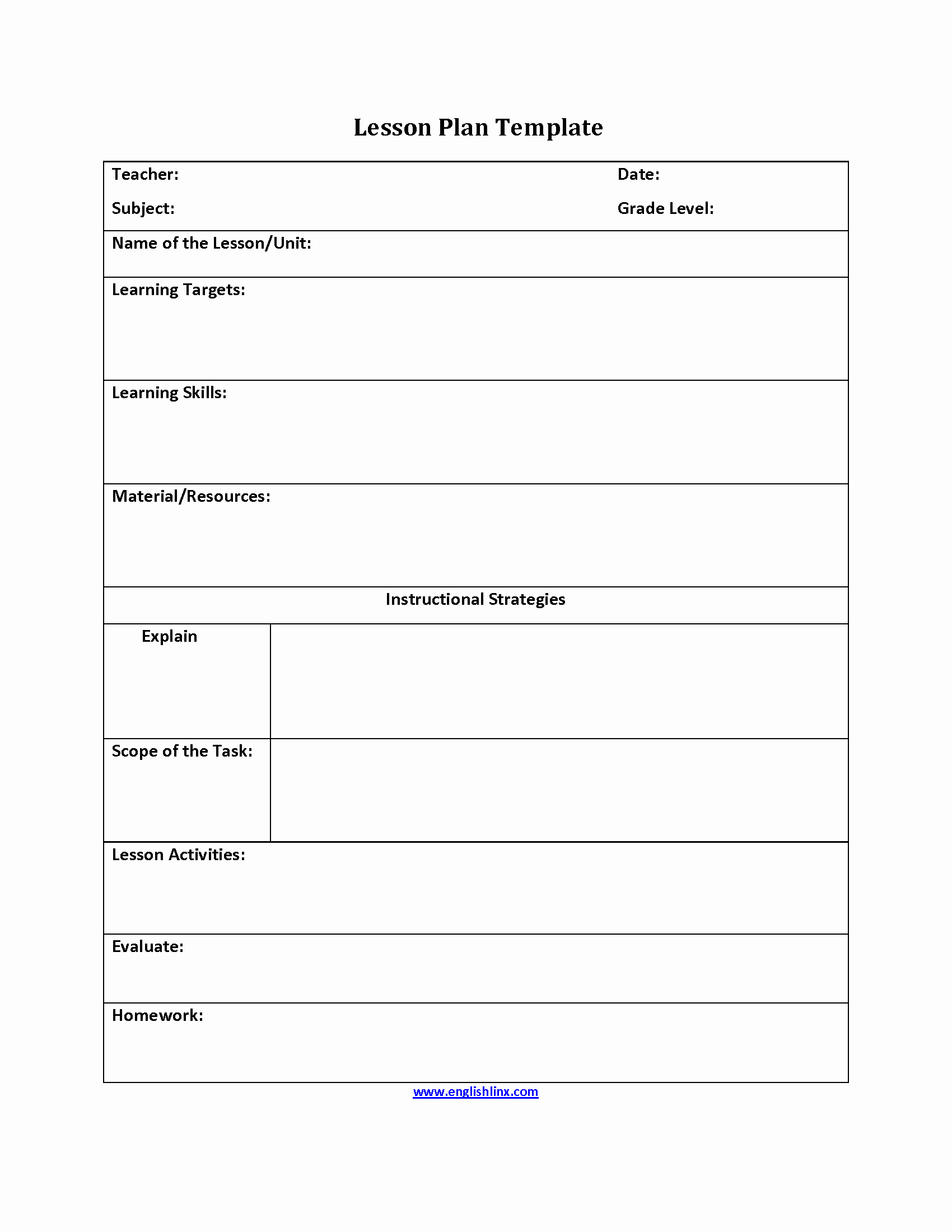 Blank Lesson Plan Template Free Unique Instructional Strategies Lesson Plan Template