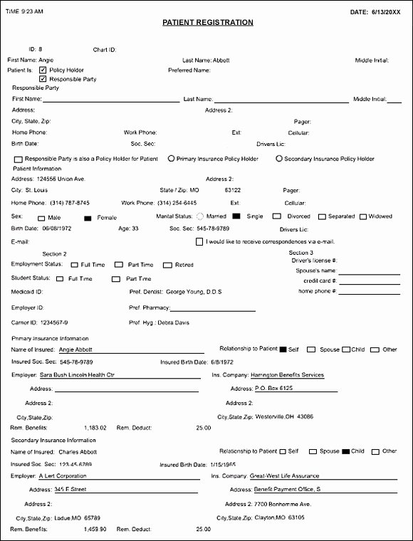 Blank Registration form Template Lovely 6 Best Of Blank Medical Chart Note Dental Patient