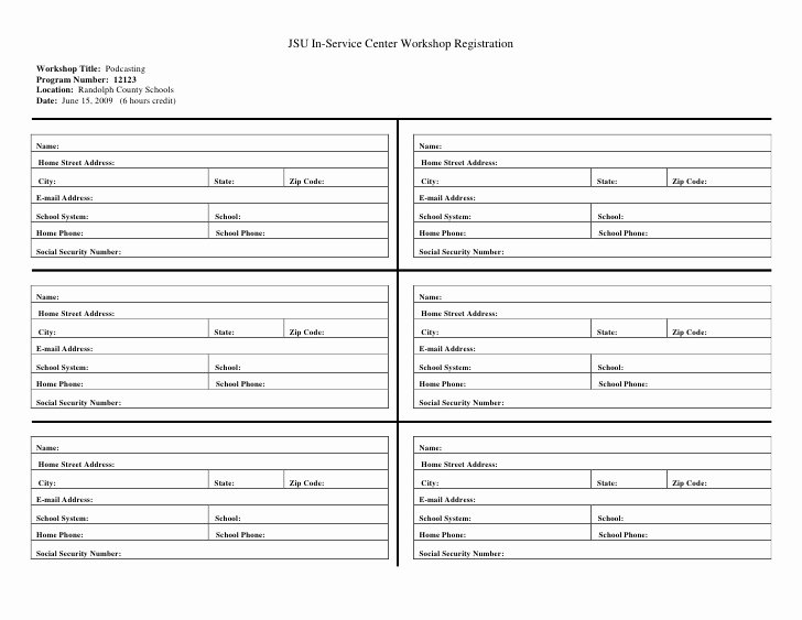 Blank Registration form Template Unique Workshop Registration form Blank