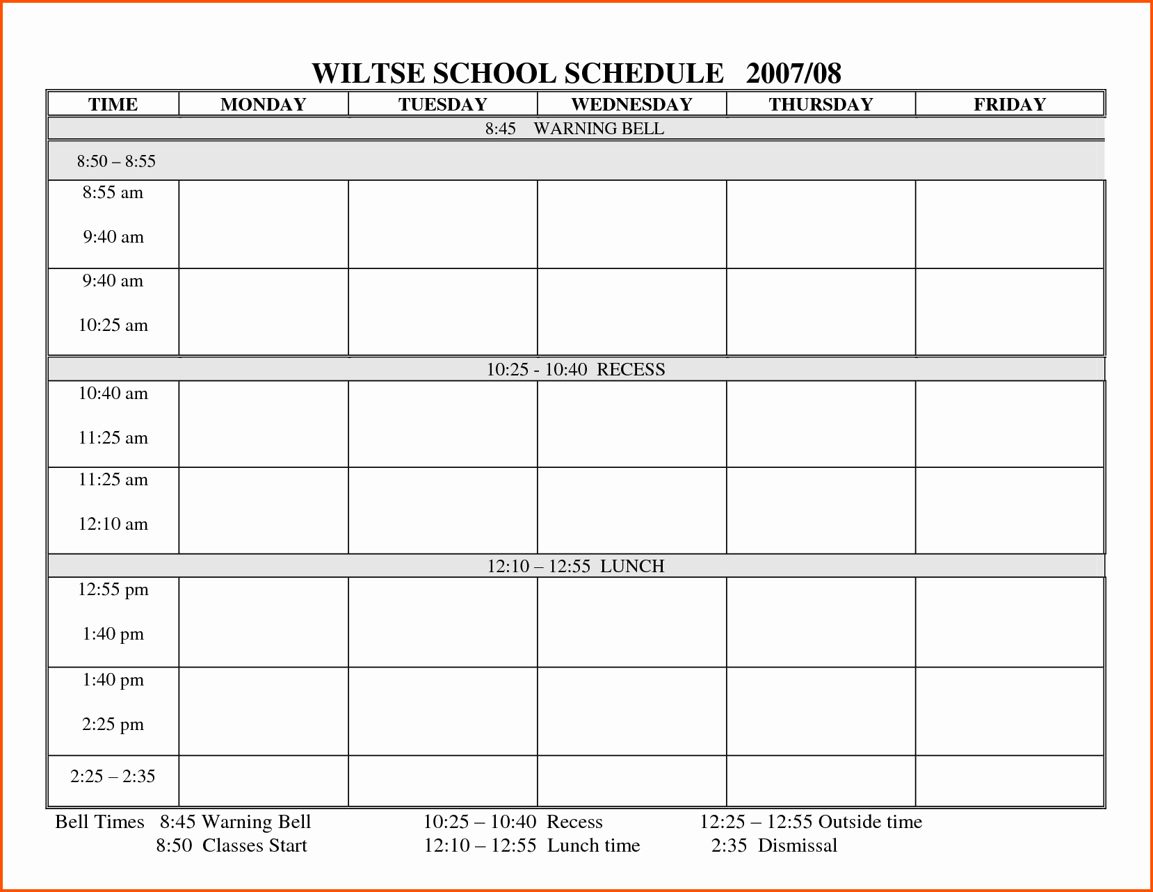 Blank School Schedule Template Inspirational 13 Blank Schedule Template