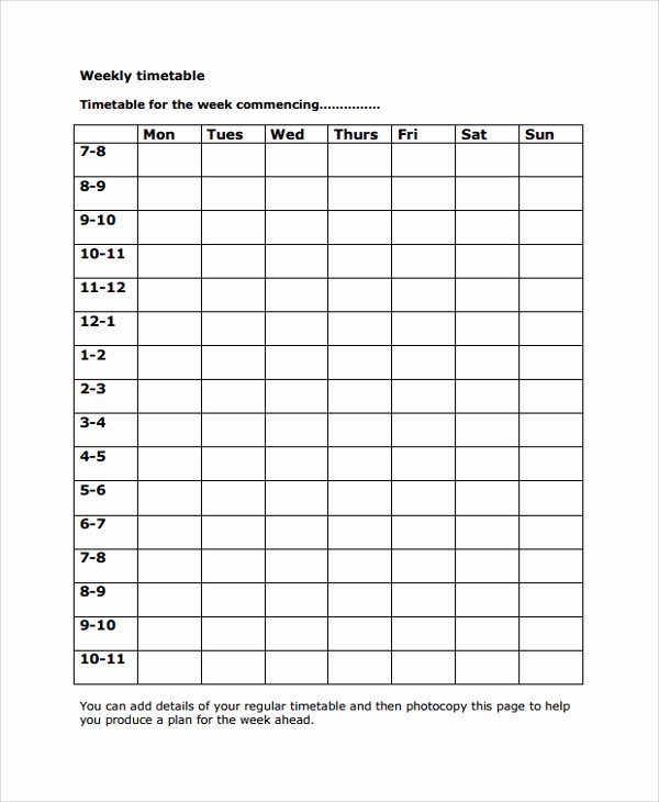 Blank School Schedule Template Lovely Sample Weekly Timetable Template 9 Free Documents