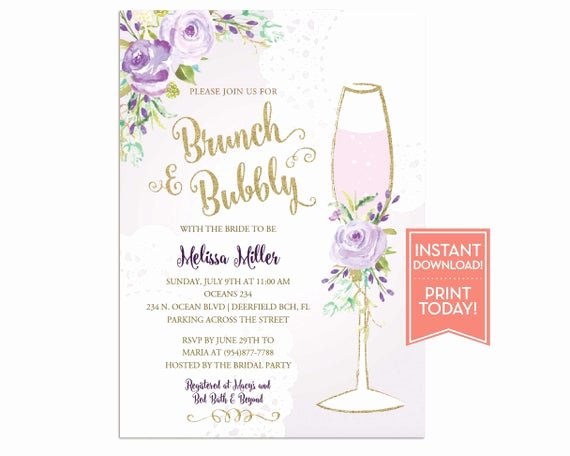 Brunch Invitation Template Free Awesome Brunch and Bubbly Invitation Template Bridal Shower