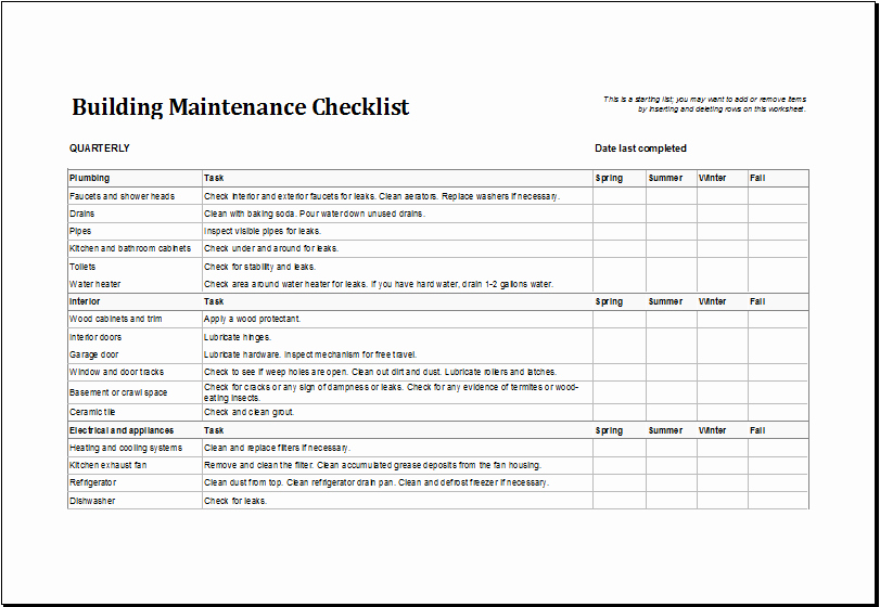 Building Maintenance Schedule Excel Template Beautiful Building Maintenance Checklist Template