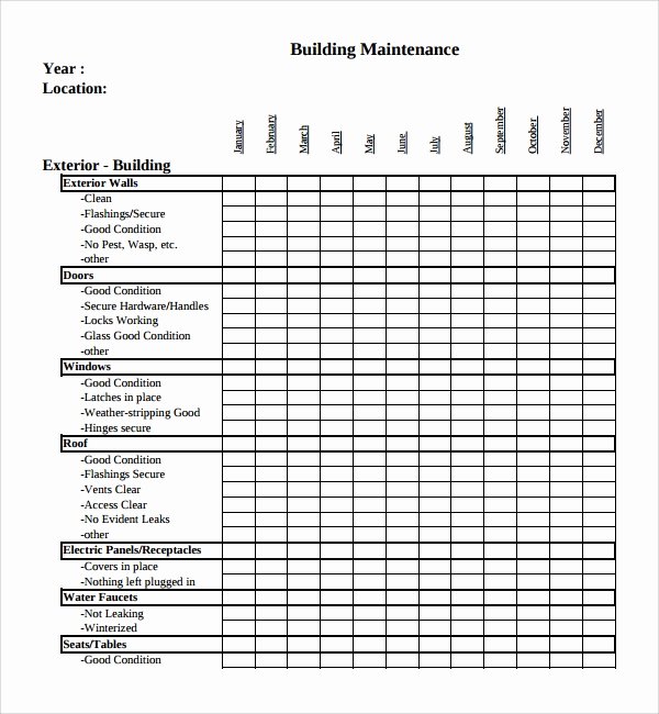 Building Maintenance Schedule Excel Template Beautiful Sample Maintenance Checklist Template 9 Free Documents