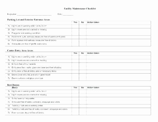 Building Maintenance Schedule Excel Template Elegant Facility Maintenance Checklist Template
