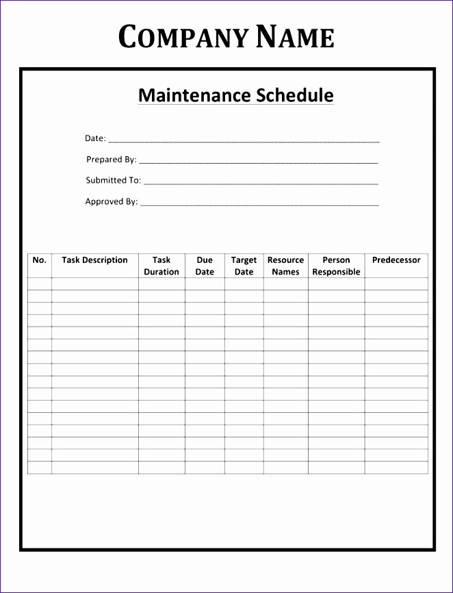 Building Maintenance Schedule Excel Template Lovely 6 Maintenance Schedule Template Excel Exceltemplates