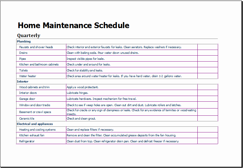 Building Maintenance Schedule Excel Template New Door Maintenance Checklist &amp; Sc 1 St Movers