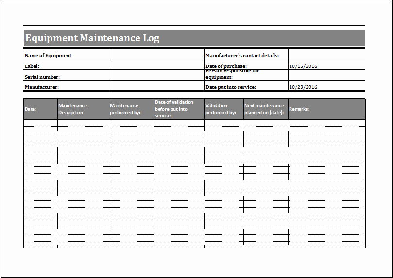 Building Maintenance Schedule Excel Template Unique Equipment Maintenance Schedule Template Excel – Printable