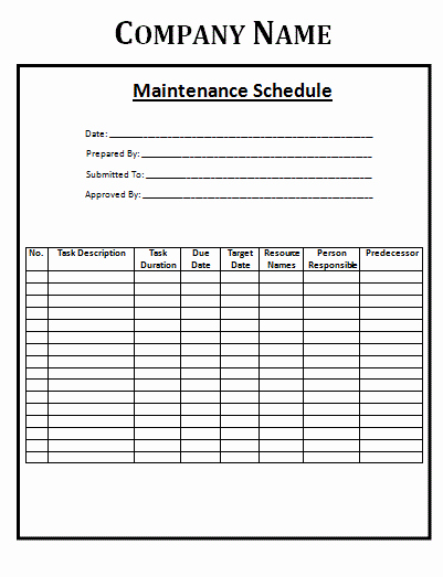 Building Maintenance Schedule Template Fresh Maintenance Schedule Template