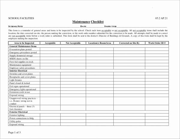 Building Maintenance Schedule Template Luxury Free 25 Amaintenance Checklist Samples &amp; Templates In