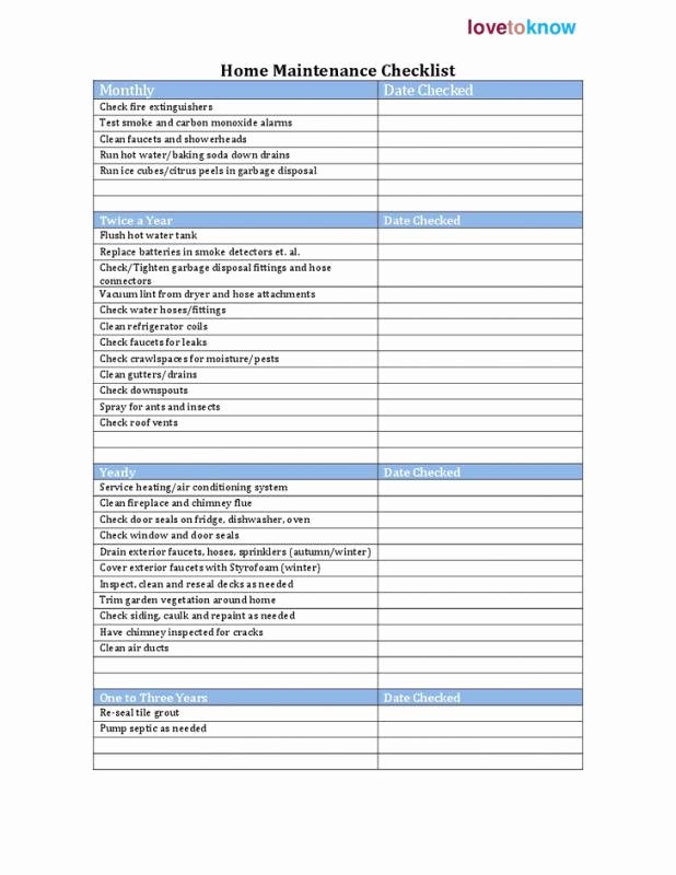 Building Maintenance Schedule Template New Building Maintenance Checklist