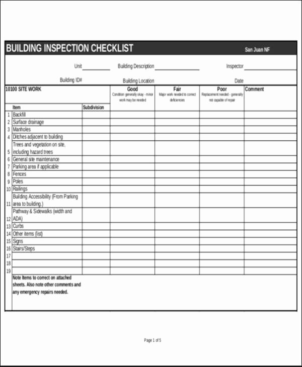 inspection checklist sample