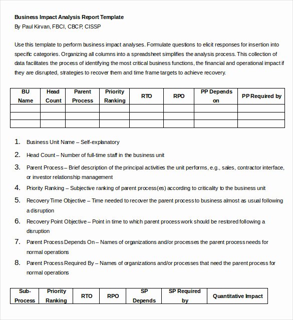 Business Analysis Plan Template Beautiful Business Impact Analysis Template 9 Free Word Pdf