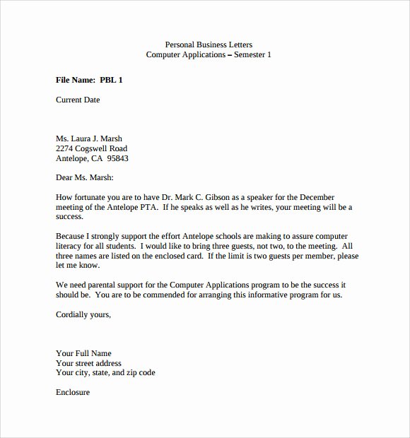 Business Letter format Template Awesome Sample Personal Business Letter 9 Documents In Pdf Word