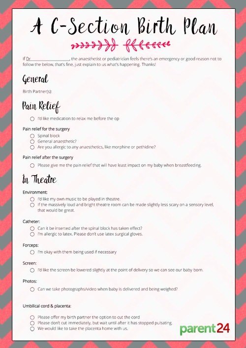 C Section Birth Plan Template Awesome Printable A C Section Birth Plan