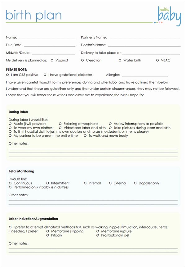 C Section Birth Plan Template Fresh Birth Plan Template