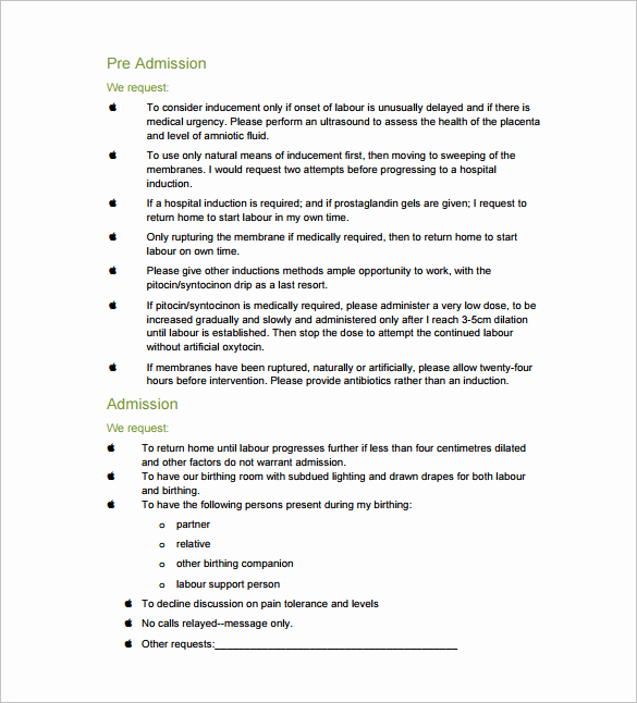 C Section Birth Plan Template Unique 12 Birth Plan Templates Free Sample Example format