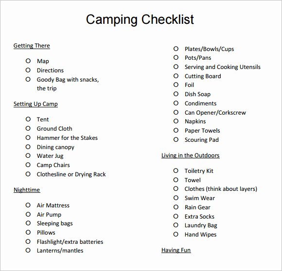 Campground Business Plan Template Elegant Free 9 Camping Checklist Samples In Google Docs