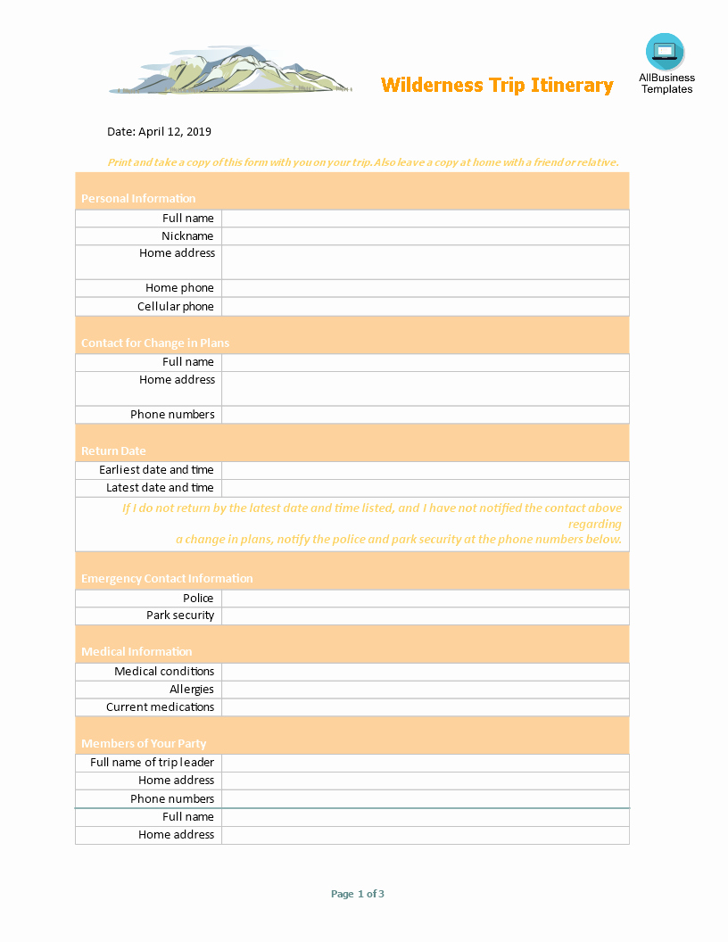 Campground Business Plan Template Fresh Camping Trip Itinerary Template