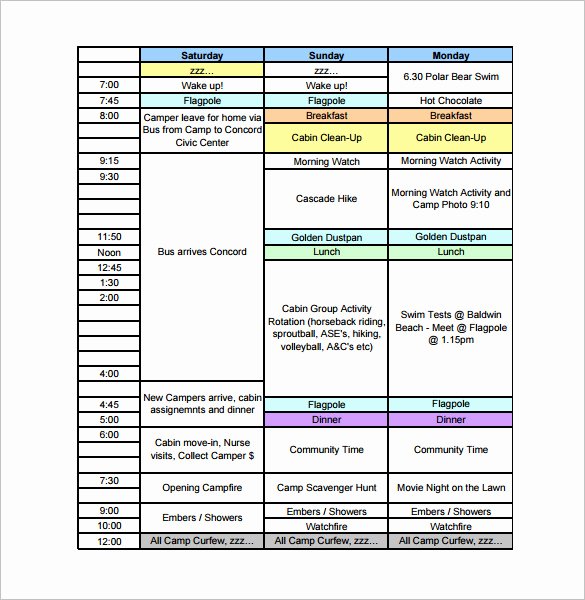 Campground Business Plan Template Lovely 8 Camp Schedule Templates Doc Pdf