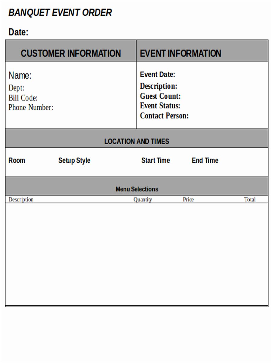 Catering event order form Template Beautiful Banquet event order Template