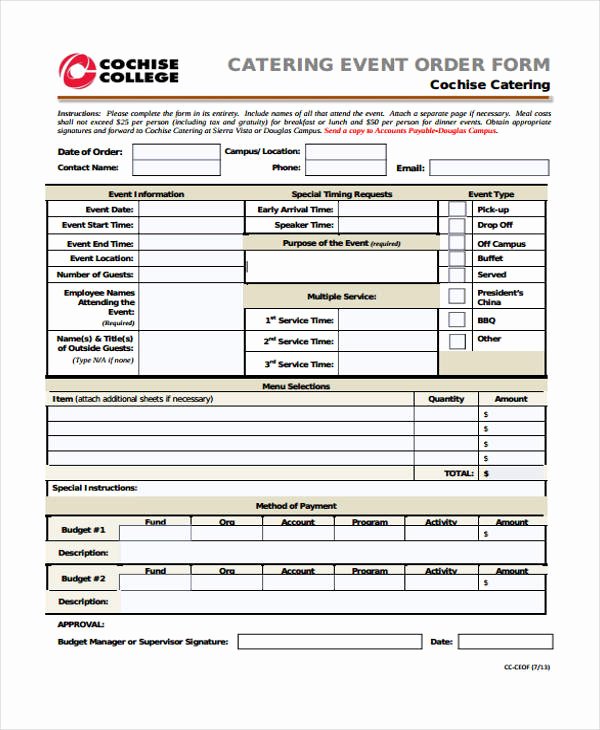 Catering event order form Template Best Of 33 order form formats