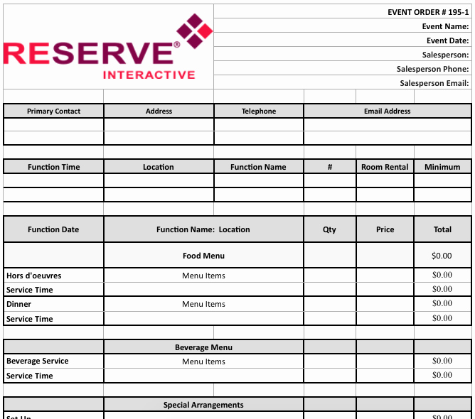 Catering event order form Template Best Of Free Banquet event order form